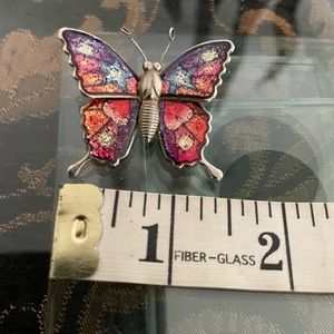 ♥️ SPARKLING BUTTERFLY PIN Pendant Multicolor Pewter Tone  Metal Whimsical Bug